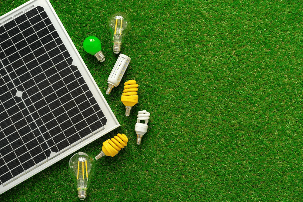 Solar energy panel and light bulb, green energy.
