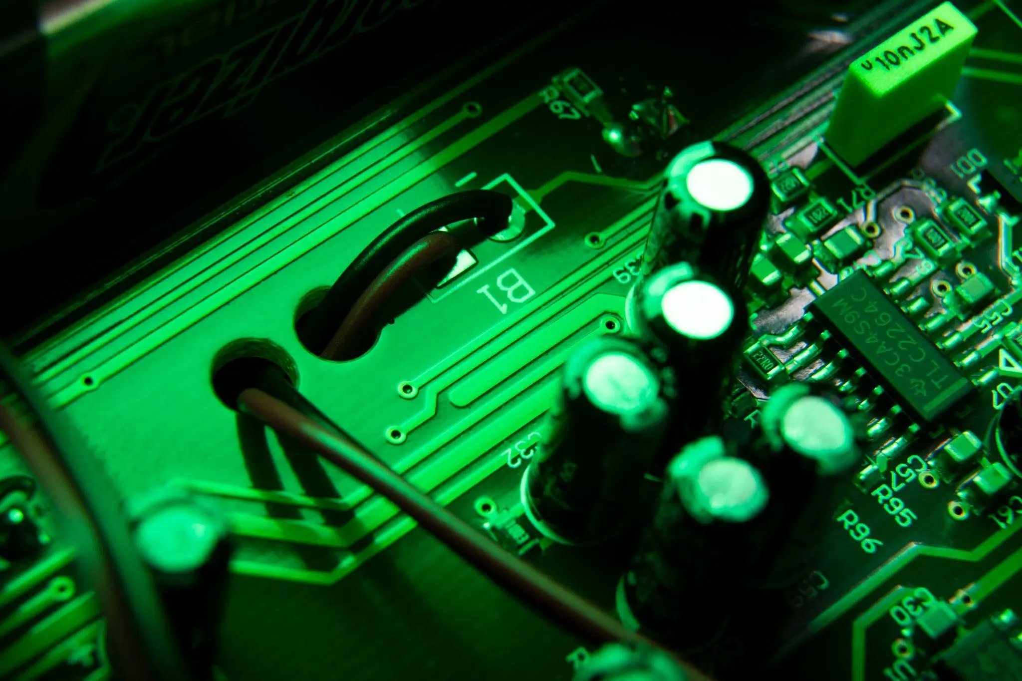Circuit board close-up with different components