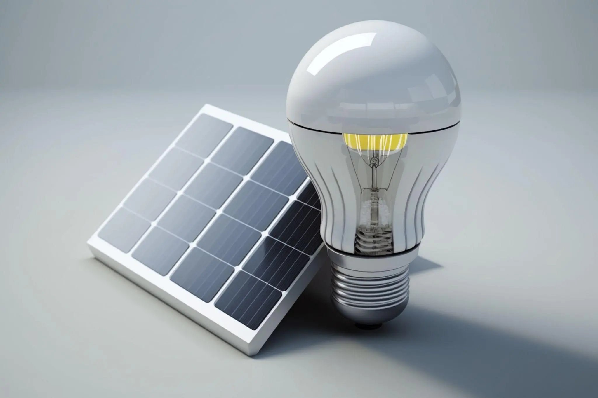Photovoltaic Solar Panels and an LED bulb